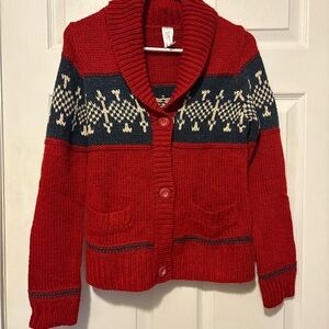 Cozy Red and Navy Women's Cardigan with Shawl Collar